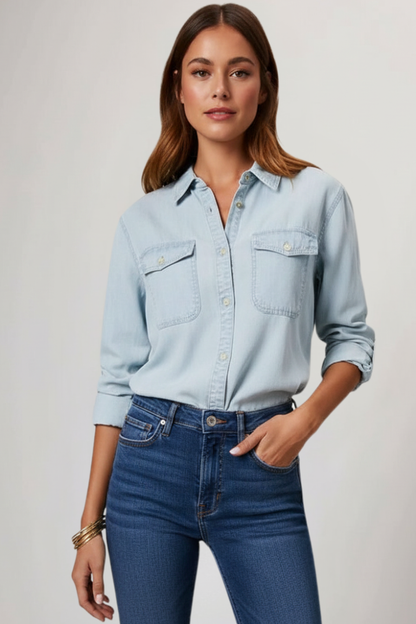 Danity | Women’s Classic Long Sleeve Button Front Denim Shirt