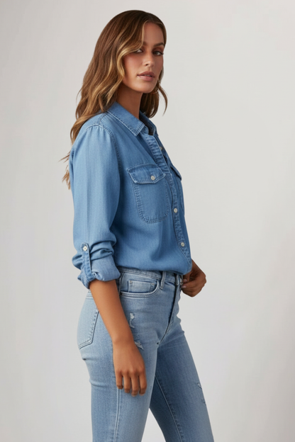 Danity | Women’s Classic Long Sleeve Button Front Denim Shirt