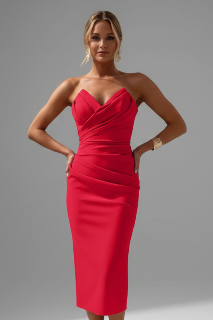Jessamine | Women’s Strapless Ruched Bodycon Midi Dress