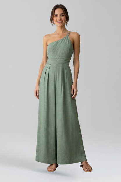 Aubriella | Women’s One Shoulder Wide Leg Jumpsuit