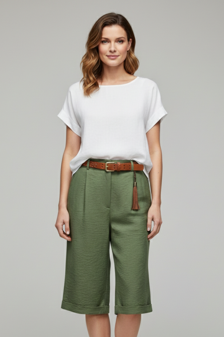 Rosalie | Women’s High Waist Tailored Casual Shorts with Rolled Hem