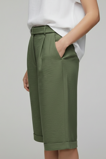 Rosalie | Women’s High Waist Tailored Casual Shorts with Rolled Hem