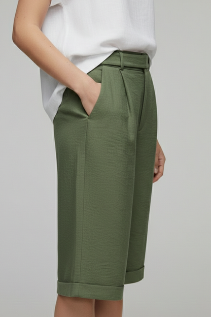 Rosalie | Women’s High Waist Tailored Casual Shorts with Rolled Hem