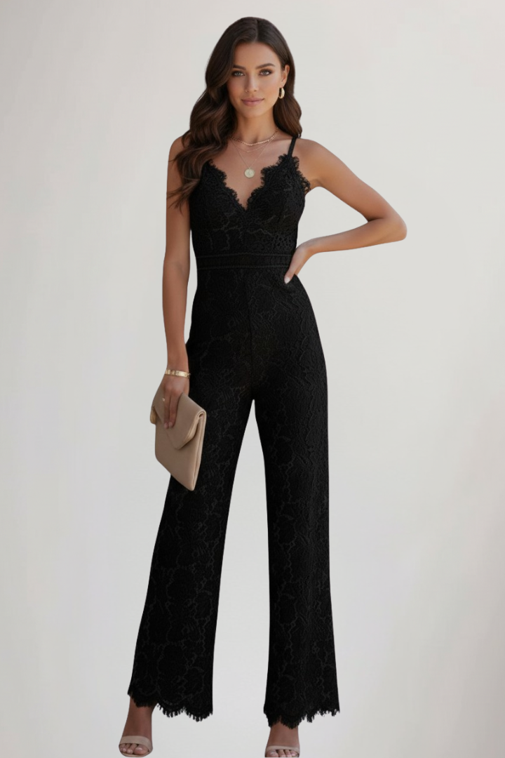 Elara | Women’s Sleeveless Lace V-Neck Wide Leg Jumpsuit