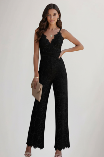 Elara | Women’s Sleeveless Lace V-Neck Wide Leg Jumpsuit