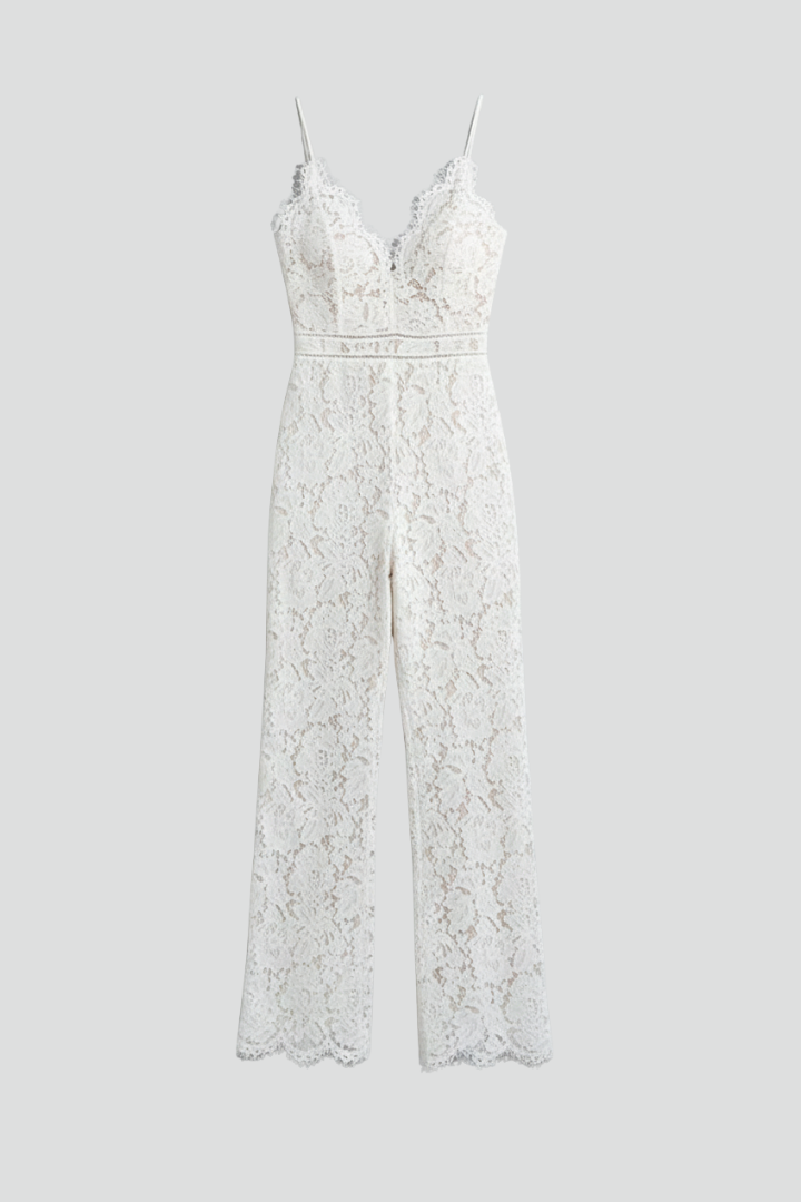 Elara | Women’s Sleeveless Lace V-Neck Wide Leg Jumpsuit