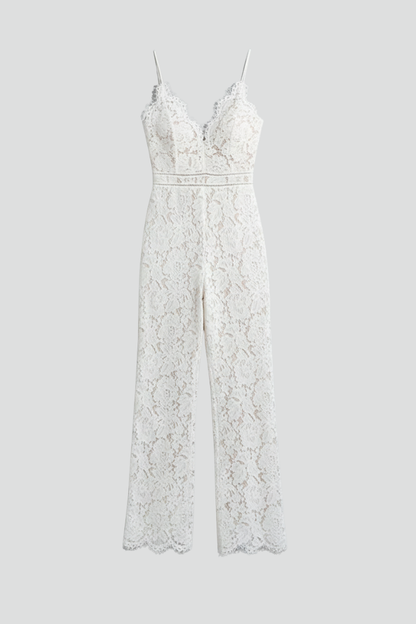 Elara | Women’s Sleeveless Lace V-Neck Wide Leg Jumpsuit