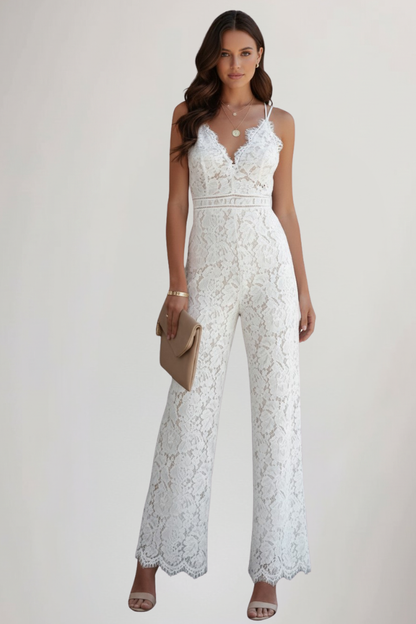 Elara | Women’s Sleeveless Lace V-Neck Wide Leg Jumpsuit