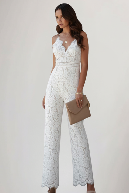 Elara | Women’s Sleeveless Lace V-Neck Wide Leg Jumpsuit