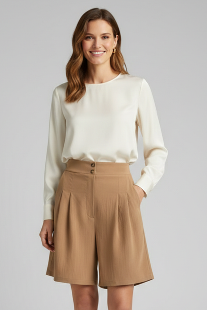 Noelle | Women’s High Waist Pleated Tailored Shorts