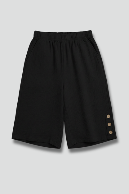 Mallory | Women’s Elastic Waist Wide Leg Button Detail Shorts