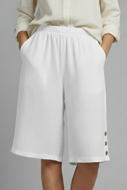 Mallory | Women’s Elastic Waist Wide Leg Button Detail Shorts