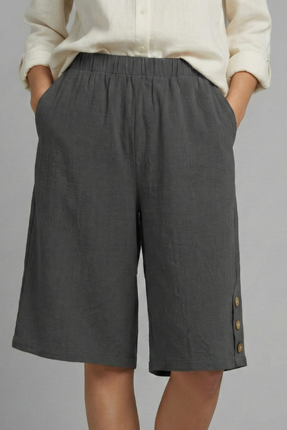 Mallory | Women’s Elastic Waist Wide Leg Button Detail Shorts