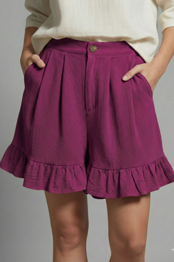 Ainsley | Women’s High Waist Casual Shorts with Ruffle Hem