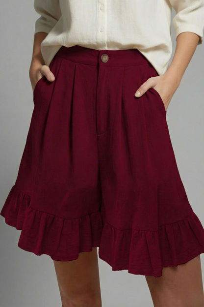 Ainsley | Women’s High Waist Casual Shorts with Ruffle Hem