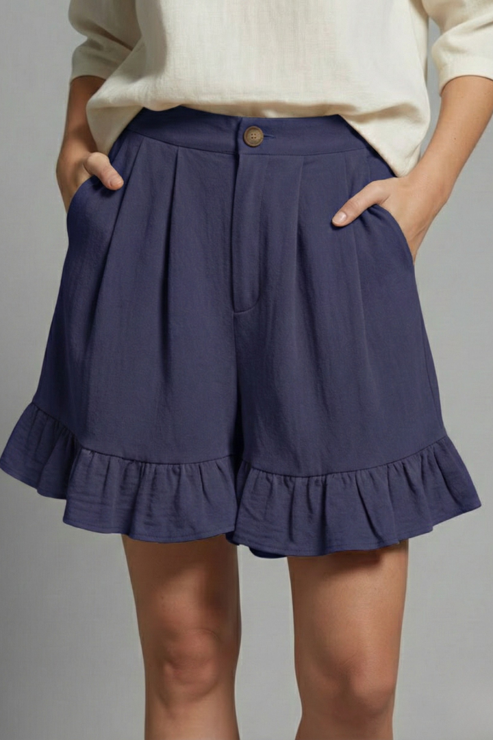 Ainsley | Women’s High Waist Casual Shorts with Ruffle Hem