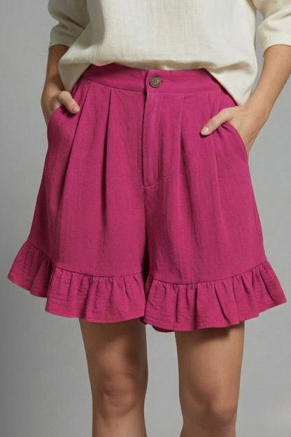 Ainsley | Women’s High Waist Casual Shorts with Ruffle Hem