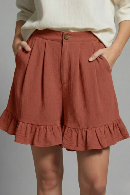 Ainsley | Women’s High Waist Casual Shorts with Ruffle Hem