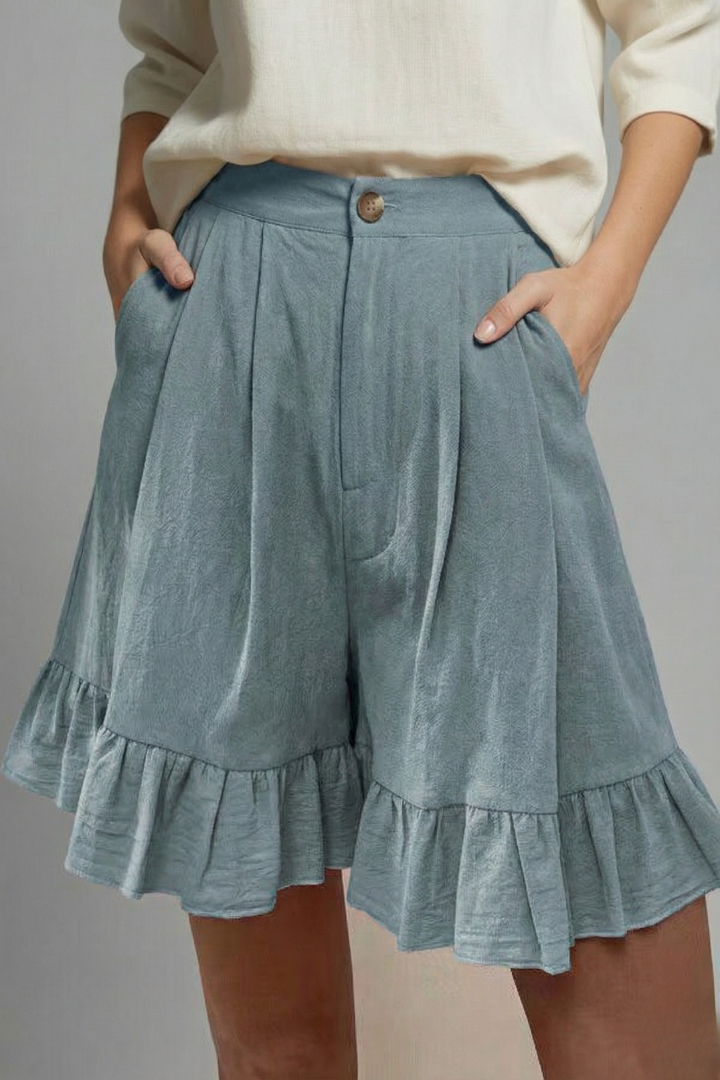 Ainsley | Women’s High Waist Casual Shorts with Ruffle Hem