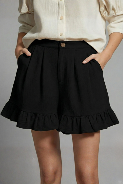 Ainsley | Women’s High Waist Casual Shorts with Ruffle Hem