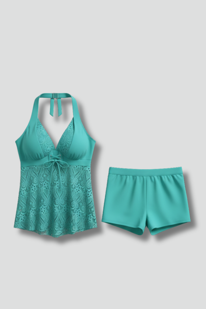 Kinsley | Women’s Lace Overlay Tankini Set with Shorts