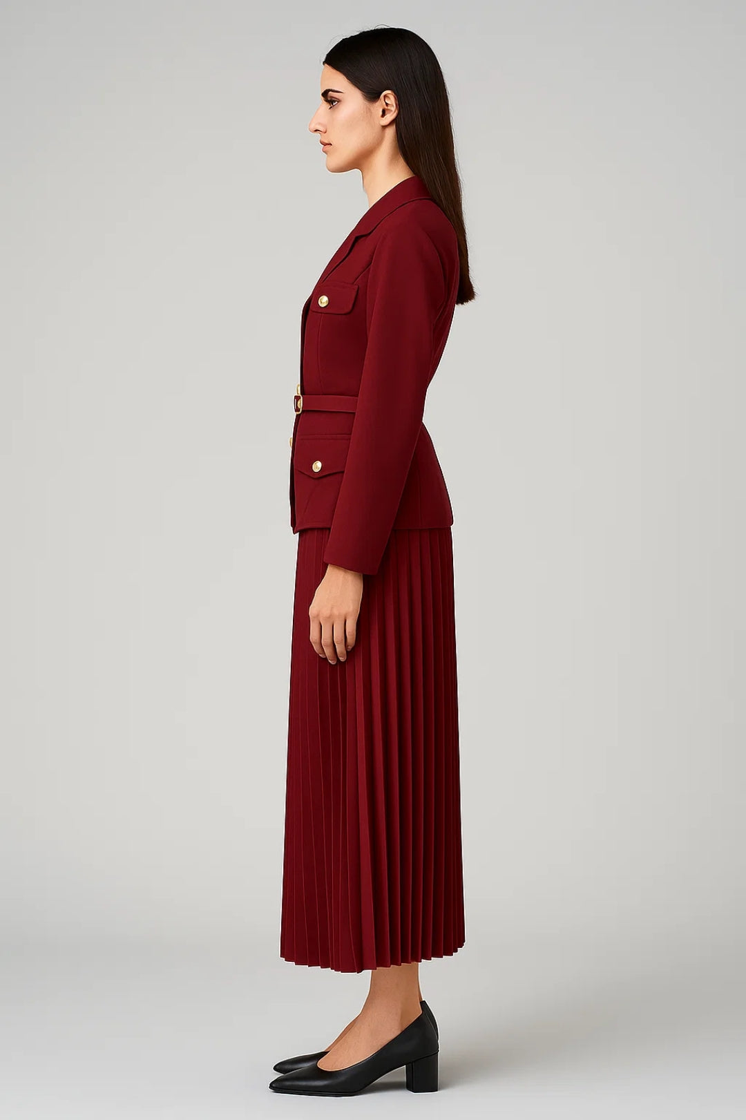 Ayna | Women’s Double Breasted Blazer Pleated Skirt Set