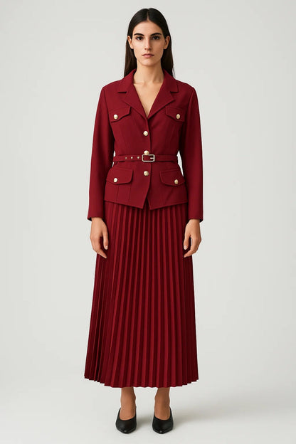 Ayna | Women’s Double Breasted Blazer Pleated Skirt Set