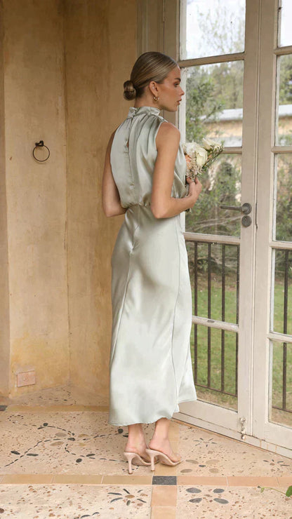 Isadora | Women’s Elegant Halter Midi Dress with Draped Neckline