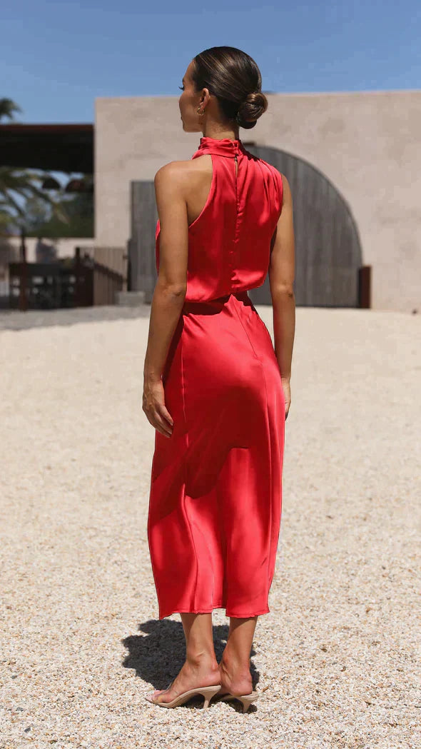 Isadora | Women’s Elegant Halter Midi Dress with Draped Neckline
