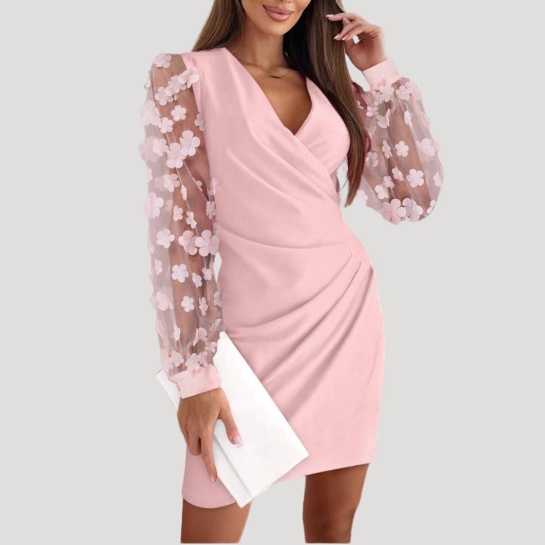 Lainey | Women’s Sheer Sleeve V-Neck Mini Wrap Dress