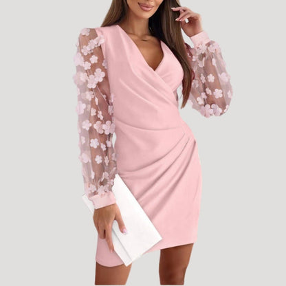 Lainey | Women’s Sheer Sleeve V-Neck Mini Wrap Dress
