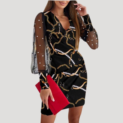 Lainey | Women’s Sheer Sleeve V-Neck Mini Wrap Dress