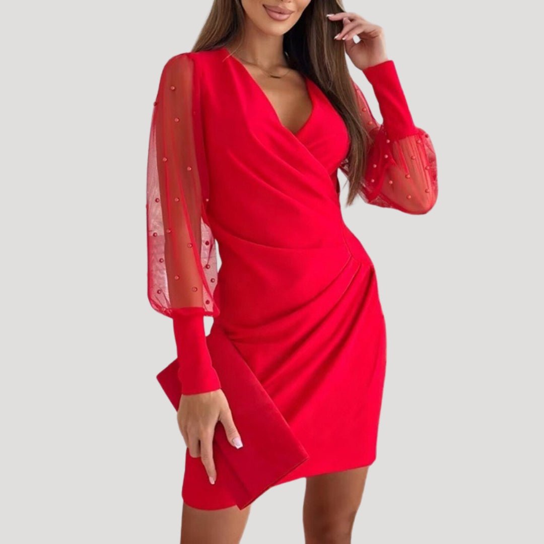 Lainey | Women’s Sheer Sleeve V-Neck Mini Wrap Dress
