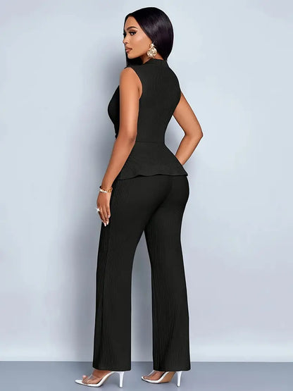 Francesca | Women’s Spring Pleated Peplum Top & Pants Set