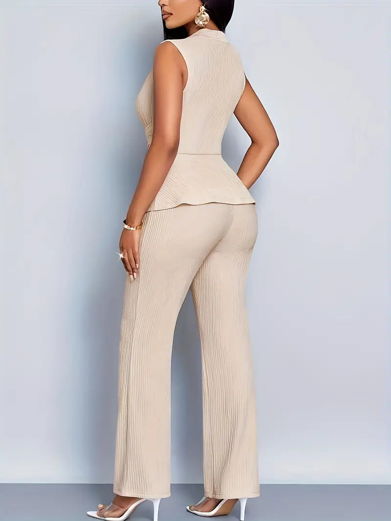 Francesca | Women’s Spring Pleated Peplum Top & Pants Set