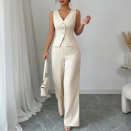 Shelby | Women’s Spring Sleeveless Wide-Leg Two Piece Set with V-Neck Vest Top