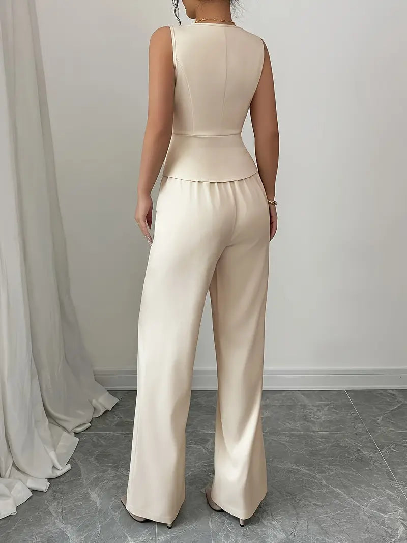 Shelby | Women’s Spring Sleeveless Wide-Leg Two Piece Set with V-Neck Vest Top