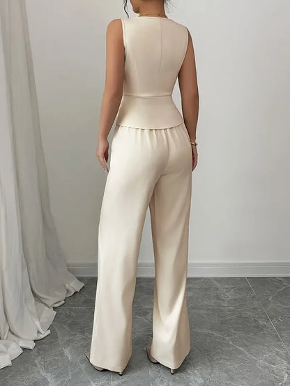 Shelby | Women’s Spring Sleeveless Wide-Leg Two Piece Set with V-Neck Vest Top
