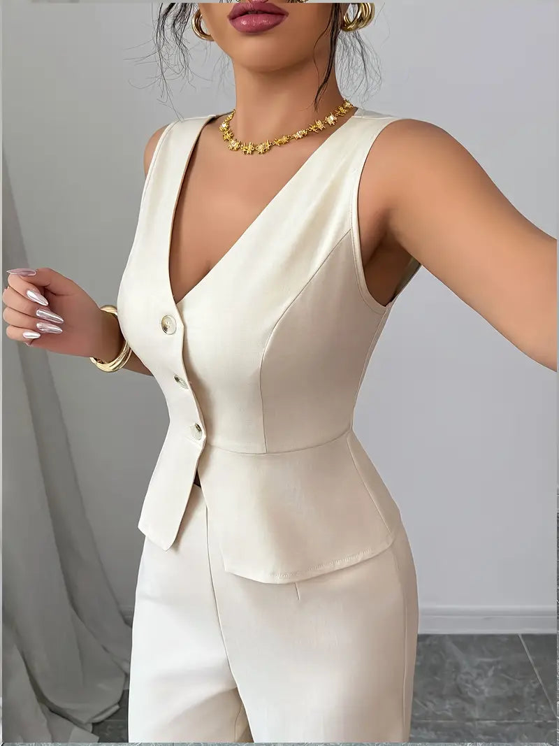 Shelby | Women’s Spring Sleeveless Wide-Leg Two Piece Set with V-Neck Vest Top