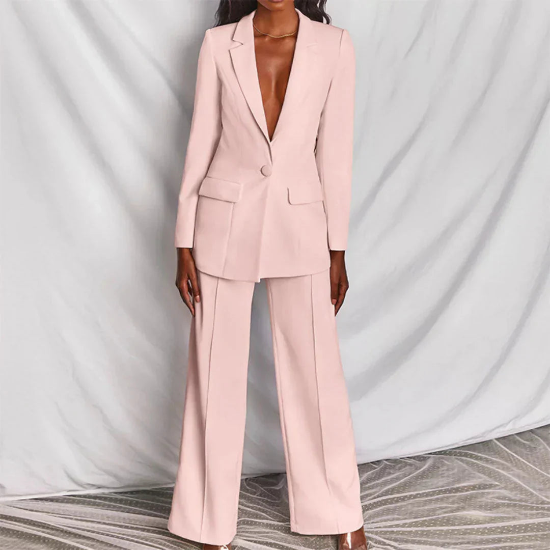Evarisse | Women’s Wide Leg Trouser Suit with Longline Blazer