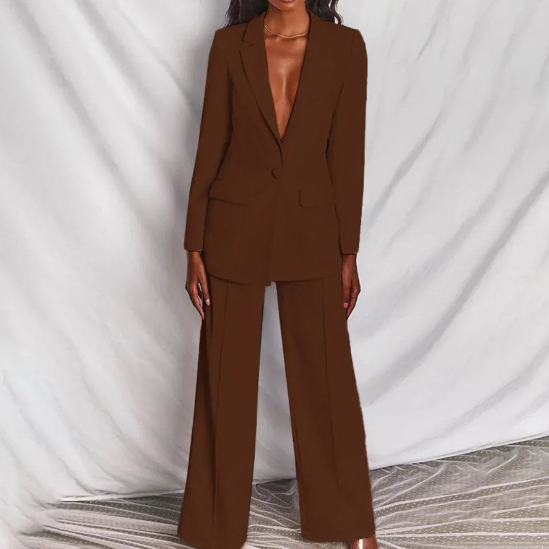 Evarisse | Women’s Wide Leg Trouser Suit with Longline Blazer