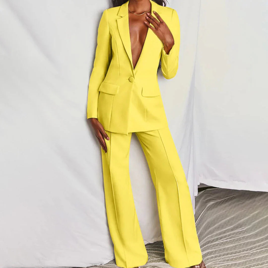 Evarisse | Women’s Wide Leg Trouser Suit with Longline Blazer