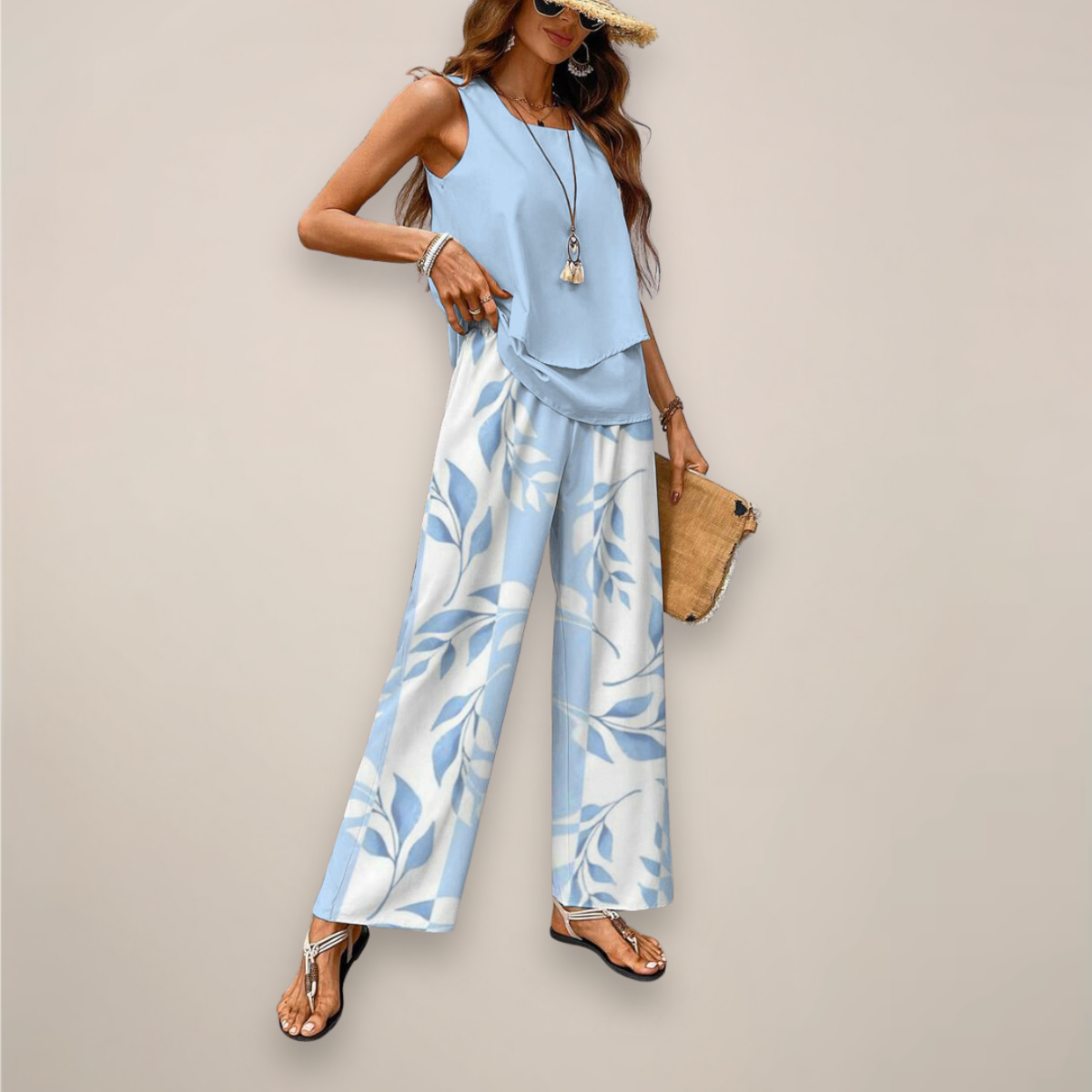 Everly | Women’s Spring Printed Wide-Leg Two Piece Set