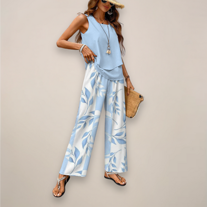 Everly | Women’s Spring Printed Wide-Leg Two Piece Set