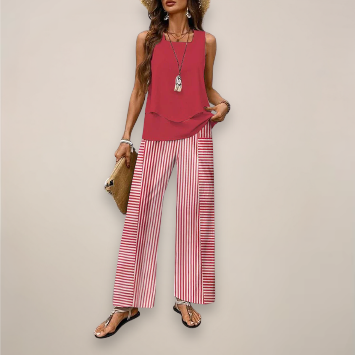 Everly | Women’s Spring Printed Wide-Leg Two Piece Set