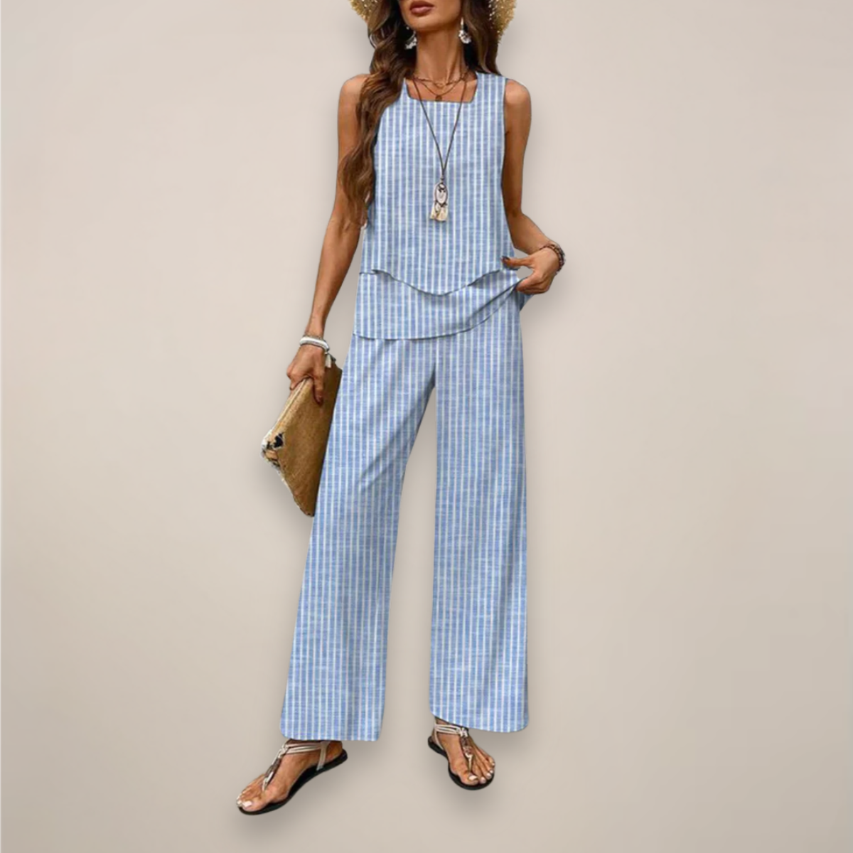 Everly | Women’s Spring Printed Wide-Leg Two Piece Set