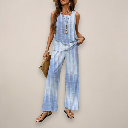 Everly | Women’s Spring Printed Wide-Leg Two Piece Set