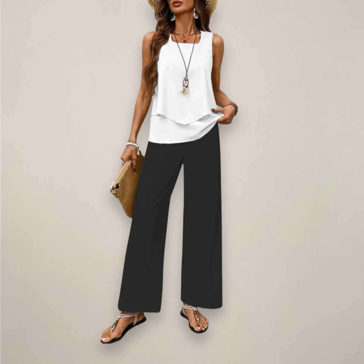 Everly | Women’s Spring Printed Wide-Leg Two Piece Set
