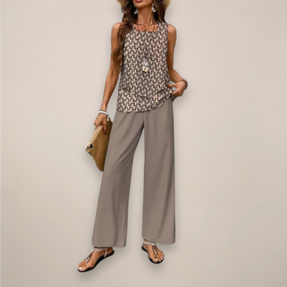Everly | Women’s Spring Printed Wide-Leg Two Piece Set