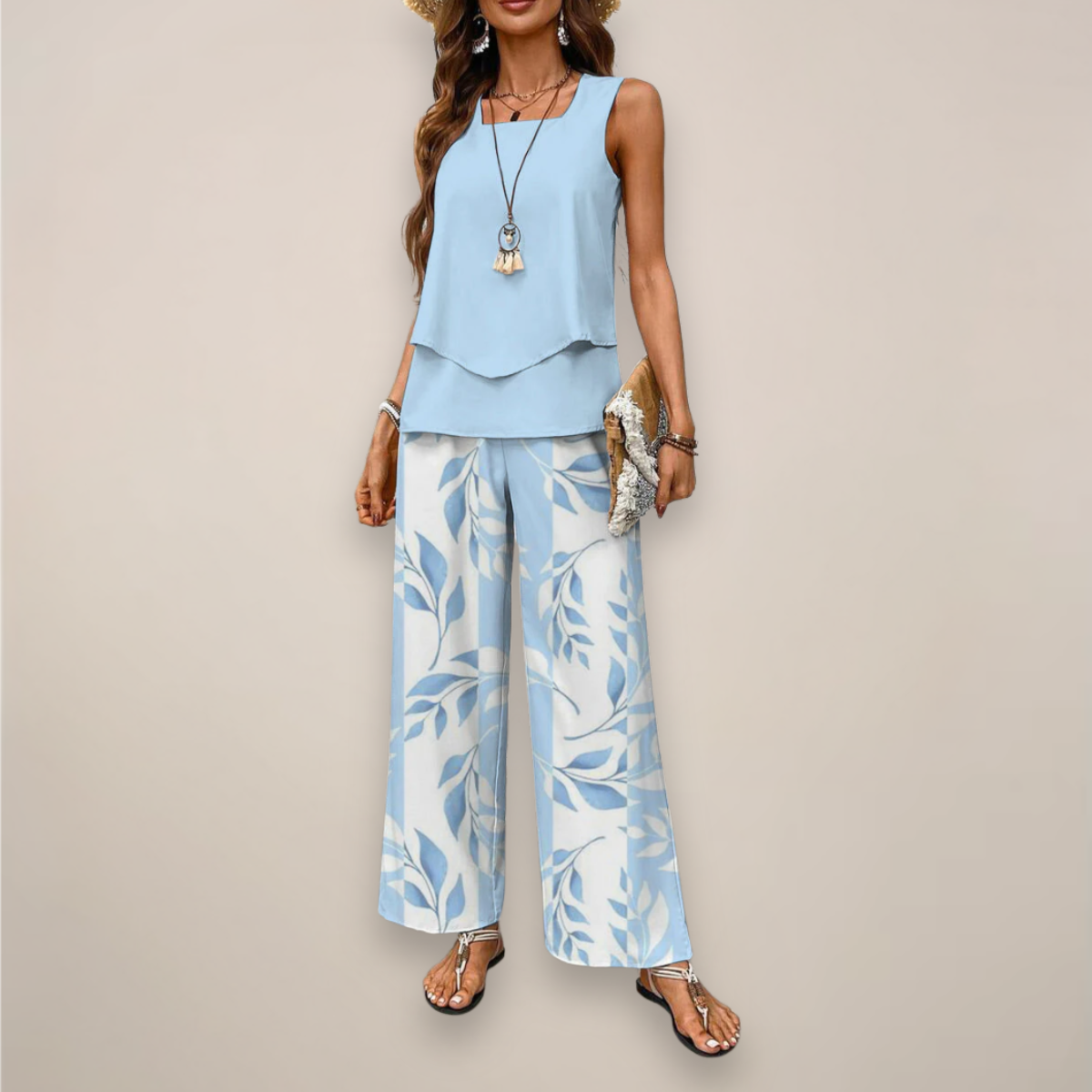 Everly | Women’s Spring Printed Wide-Leg Two Piece Set